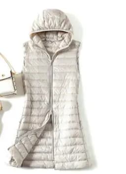 4XL Autumn Winter Women Ultra Light White Duck Down Vest Jacket Long Hooded Down Waistcoat Coat Ladies Slim Warm Puffer Parkas