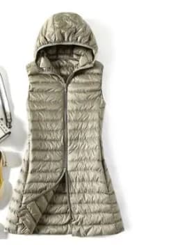 4XL Autumn Winter Women Ultra Light White Duck Down Vest Jacket Long Hooded Down Waistcoat Coat Ladies Slim Warm Puffer Parkas
