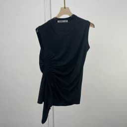 TWOTWINSTYLE Casual White T Shirt For Women O Neck Sleeveless Ruched Irregular Slim T Shirts Females Summer Fashion 2021 Stylish