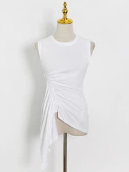TWOTWINSTYLE Casual White T Shirt For Women O Neck Sleeveless Ruched Irregular Slim T Shirts Females Summer Fashion 2021 Stylish
