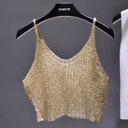 Sparkling Sequins Half Waist Render Knitwear Hollow-out Is Sexy Waist Condole Top Cropped Sexy Streetwear Woman Tops Summer