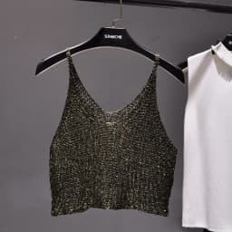 Sparkling Sequins Half Waist Render Knitwear Hollow-out Is Sexy Waist Condole Top Cropped Sexy Streetwear Woman Tops Summer
