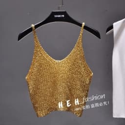 Sparkling Sequins Half Waist Render Knitwear Hollow-out Is Sexy Waist Condole Top Cropped Sexy Streetwear Woman Tops Summer
