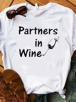 Women T Shirt Partners In Wine Glassess Print Best Friends Tee Shirt Short Sleeve O Neck Loose Women Tshirt Tops Camisetas Mujer