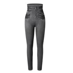 High Waist Faux Denim Print Leggings Women Sexy Skinny Pencil Pants Tummy Control Seam-free Shapewear Trousers No Pocket