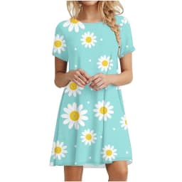 3D Daisy Print Dresses For Summer Plant Flowers Short Sleeve Dress Fashion O-Neck Loose Dress Oversized Women Casual Clothing