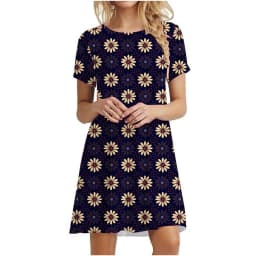3D Daisy Print Dresses For Summer Plant Flowers Short Sleeve Dress Fashion O-Neck Loose Dress Oversized Women Casual Clothing