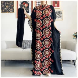 2026 Women Muslim Sequin Embroidery Long Black Lady Clothes Fashion New Arrival African Embroidery Flower Dresse With Scarf