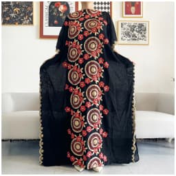 2026 Women Muslim Sequin Embroidery Long Black Lady Clothes Fashion New Arrival African Embroidery Flower Dresse With Scarf