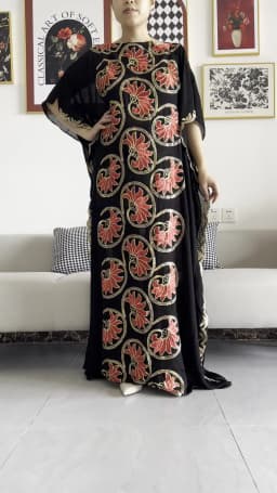 2026 Women Muslim Sequin Embroidery Long Black Lady Clothes Fashion New Arrival African Embroidery Flower Dresse With Scarf