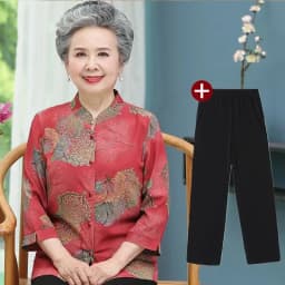 Elderly Grandma Shirts Blouse Tops 3/4 Sleeve Spring Summer 60 To 80 Years Old Middle-Aged Mother Pants 2PCS Womens Outfits 5XL