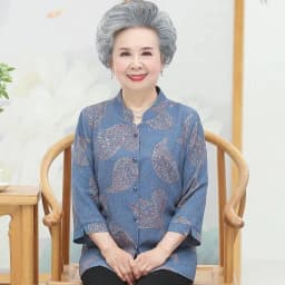 Elderly Grandma Shirts Blouse Tops 3/4 Sleeve Spring Summer 60 To 80 Years Old Middle-Aged Mother Pants 2PCS Womens Outfits 5XL