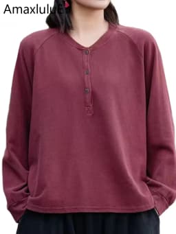 Amax luluE 2025 Japanese Fashion Tops Womens Loose Casual V Neck T-shirts Ladies Classic Vintage Design Harajuku Cotton Clothing