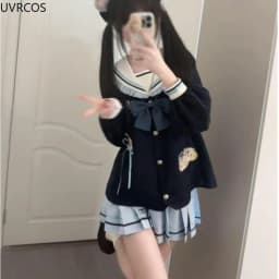Japanese Kawaii JK Uniform Skirt Set Women Preppy Style Sweet Bow Sailor Collar Tops Pleated Mini Skirts Gothic Y2k Lolita Suit