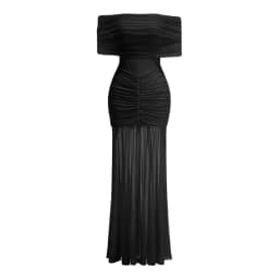 VC Elegant Off-Shoulder Maxi Dress with Body-Hugging Fit and Sheer Fabric for Coastal Occasions Evening Gown