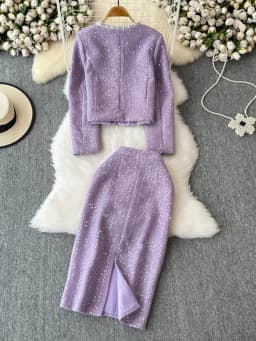 Blazer Suits Mini Skirts Sets Women Plaid Short Two Piece Set Autumn Pink White Slim Tweed Jacket Half Skirt Female Two-piece