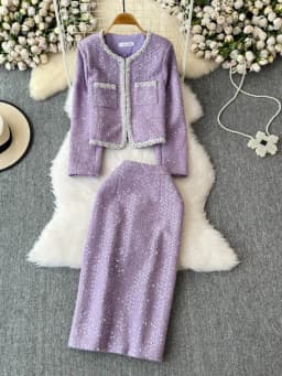 Blazer Suits Mini Skirts Sets Women Plaid Short Two Piece Set Autumn Pink White Slim Tweed Jacket Half Skirt Female Two-piece