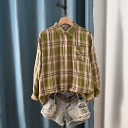 New Spring Cotton Long Sleeve Shirt, Women Lapel Embroidery Plaid Tops, Mori Girl Retro Casual Oversize Blouse, 2025 T4D717CC