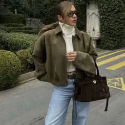 Talenza Women's Suede Jacket Vintage Brown Casual Oversized Collared Zip-Up New Autumn Streetwear Commuter Female Suede Outwear