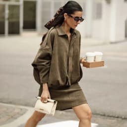 Talenza Women's Suede Jacket Vintage Brown Casual Oversized Collared Zip-Up New Autumn Streetwear Commuter Female Suede Outwear