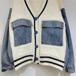 Fashion Trendy Women's Denim Pockets Patchwork Knit Cardigan Loose V-neck Long Sleeves Sweater Female 2025 Spring/Summe
