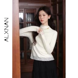 ALXNAN Women's Pullover Elegant Casual Fashion Long Sleeve T-shirt 2026 Spring Simple Basic Style Female Tees L569116 L58908