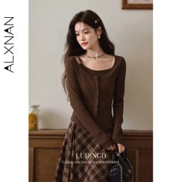 ALXNAN Women's Pullover Elegant Casual Fashion Long Sleeve T-shirt 2026 Spring Simple Basic Style Female Tees L569116 L58908