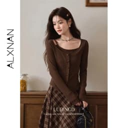 ALXNAN Women's Pullover Elegant Casual Fashion Long Sleeve T-shirt 2026 Spring Simple Basic Style Female Tees L569116 L58908