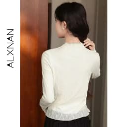 ALXNAN Women's Pullover Elegant Casual Fashion Long Sleeve T-shirt 2026 Spring Simple Basic Style Female Tees L569116 L58908