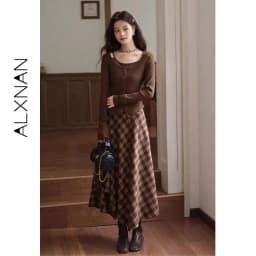 ALXNAN Women's Pullover Elegant Casual Fashion Long Sleeve T-shirt 2026 Spring Simple Basic Style Female Tees L569116 L58908