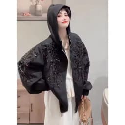 Fashion Flowers Embroidery Sequins Hooded Sweatshirt Jacket Floral Beading Zipper Cardigan Long Sleeve Hoodies Coat Streetwear