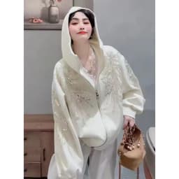 Fashion Flowers Embroidery Sequins Hooded Sweatshirt Jacket Floral Beading Zipper Cardigan Long Sleeve Hoodies Coat Streetwear