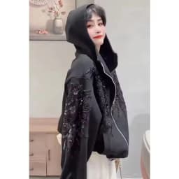 Fashion Flowers Embroidery Sequins Hooded Sweatshirt Jacket Floral Beading Zipper Cardigan Long Sleeve Hoodies Coat Streetwear