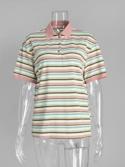 Bornladies Summer 2025 New Women's Retro Striped Polo Short Sleeve T-Shirt Loose Knitted Casual Top - Stylish Flattering Fit