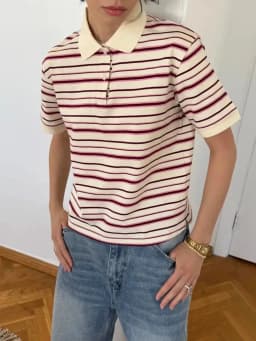 Bornladies Summer 2025 New Women's Retro Striped Polo Short Sleeve T-Shirt Loose Knitted Casual Top - Stylish Flattering Fit