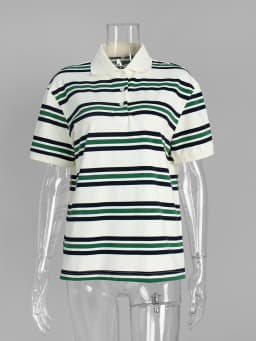 Bornladies Summer 2025 New Women's Retro Striped Polo Short Sleeve T-Shirt Loose Knitted Casual Top - Stylish Flattering Fit