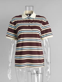 Bornladies Summer 2025 New Women's Retro Striped Polo Short Sleeve T-Shirt Loose Knitted Casual Top - Stylish Flattering Fit