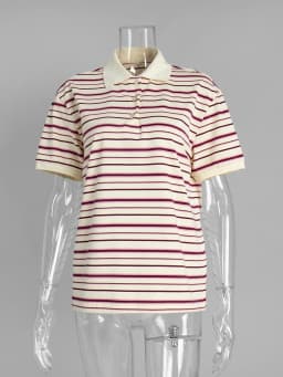 Bornladies Summer 2025 New Women's Retro Striped Polo Short Sleeve T-Shirt Loose Knitted Casual Top - Stylish Flattering Fit