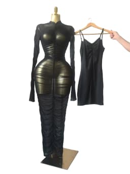 Sexy 2 Piece Dress Set Women Flare Long Sleeve Mesh See Through Stacked Ruched Maxi Dresses with Tank Dress for Birthday Party