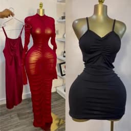 Sexy 2 Piece Dress Set Women Flare Long Sleeve Mesh See Through Stacked Ruched Maxi Dresses with Tank Dress for Birthday Party