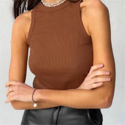 Ribbed Knitted Tops Neck Summer Basic Shirts White Black Casual Sport Vest Off Shoulder Green Women's Tank Top