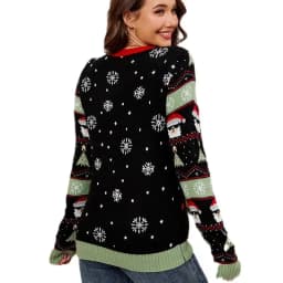 Alpaca Jacquard Round Neck Pullover Knitted Thick Sweater, Women's Autumn and Winter New Spell Color Loose Christmas Sweater