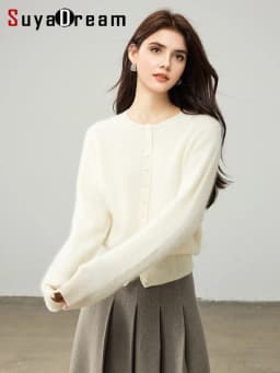 SuyaDream, Cardigans For Woman, Fleece Wool, Round Collar, Soft Cozy Sweaters, 100%Wool, 2025 Fall Winter Jackets