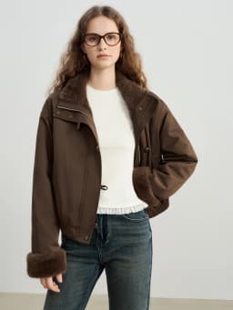 ZIQIAO 2025 Autumn/Winter New Arrival Vintage Faux Mink Stand Collar Jacket for Petite Barnes-Style Thickened Short Coat Warmth