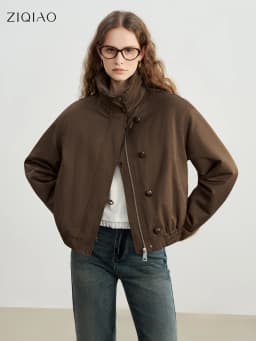 ZIQIAO 2025 Autumn/Winter New Arrival Vintage Faux Mink Stand Collar Jacket for Petite Barnes-Style Thickened Short Coat Warmth