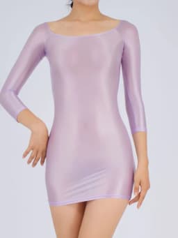 Candy Color Oil Glossy Dresses Long Sleeves Off Shoulder Sexy Ultra Short Packet Hip Skirt High Elastic Tight Mini Dress
