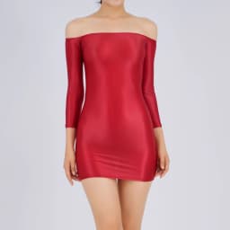 Candy Color Oil Glossy Dresses Long Sleeves Off Shoulder Sexy Ultra Short Packet Hip Skirt High Elastic Tight Mini Dress