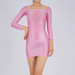 Candy Color Oil Glossy Dresses Long Sleeves Off Shoulder Sexy Ultra Short Packet Hip Skirt High Elastic Tight Mini Dress