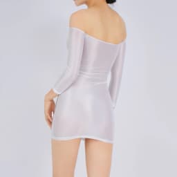 Candy Color Oil Glossy Dresses Long Sleeves Off Shoulder Sexy Ultra Short Packet Hip Skirt High Elastic Tight Mini Dress