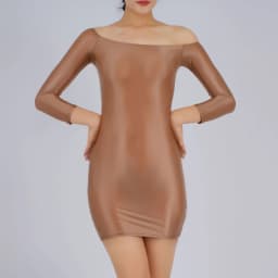 Candy Color Oil Glossy Dresses Long Sleeves Off Shoulder Sexy Ultra Short Packet Hip Skirt High Elastic Tight Mini Dress